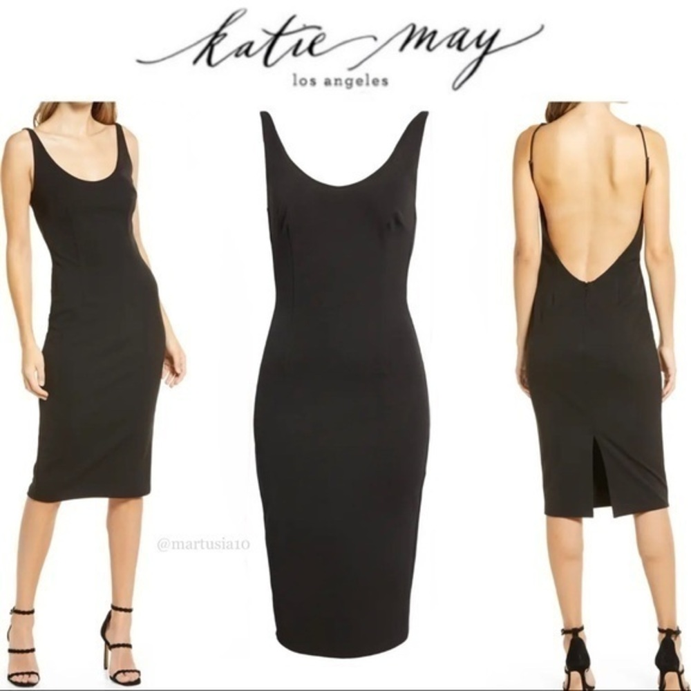 KATIE MAY What's The Scoop Sleeveless Black MIDI Dress Open Back L